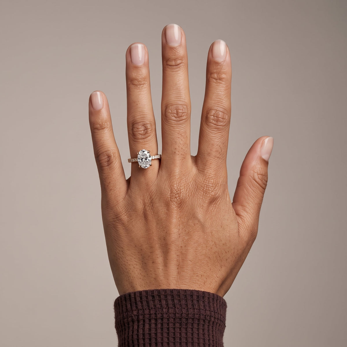 Yellow Gold Oval Moissanite Engagement Ring with Pavé Band