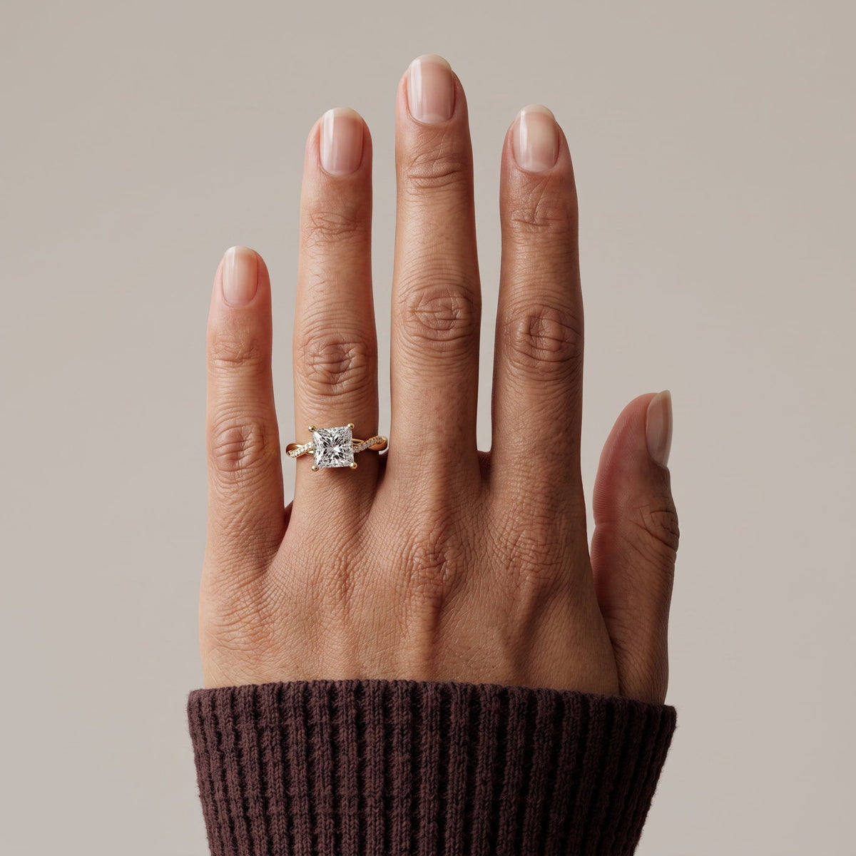 Yellow Gold Princess Cut Moissanite Twisted Engagement Ring