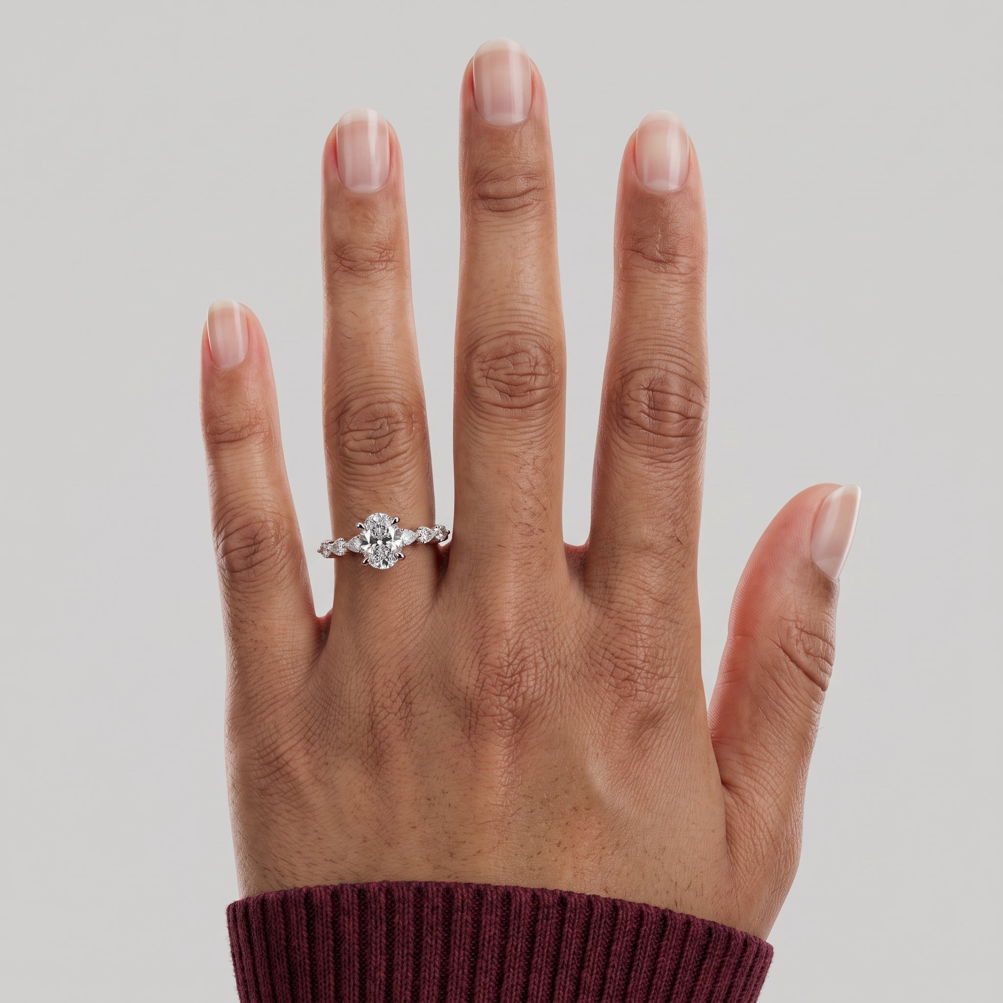 White Gold Oval Cut Moissanite Engagement Ring