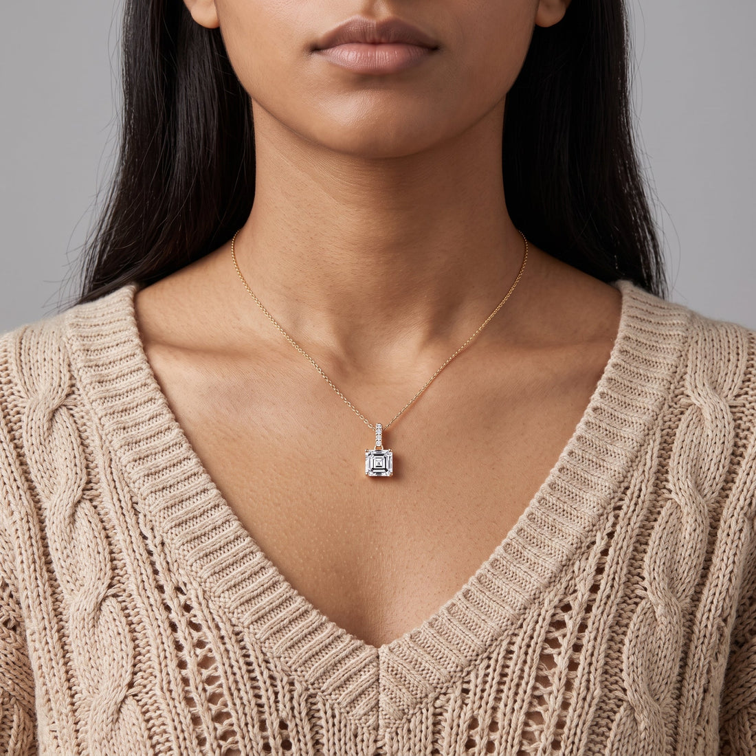 Yellow Gold Asscher Cut Pendant Necklace