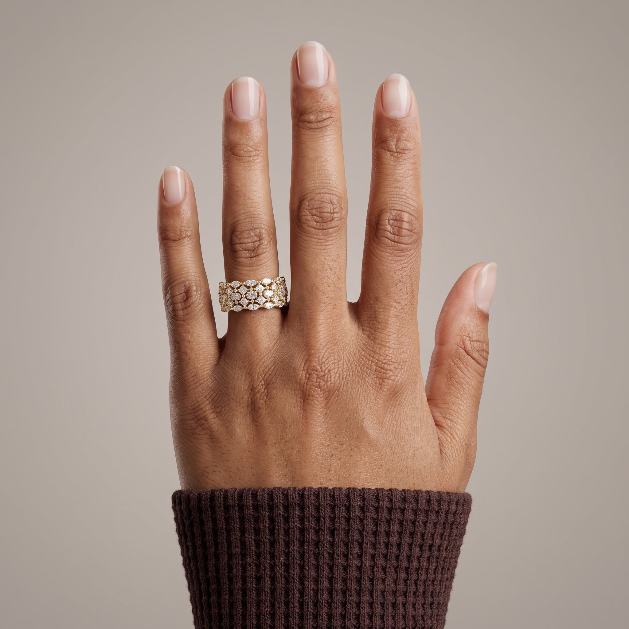 Yellow Gold Multi Shape Moissanite Wide Band Ring