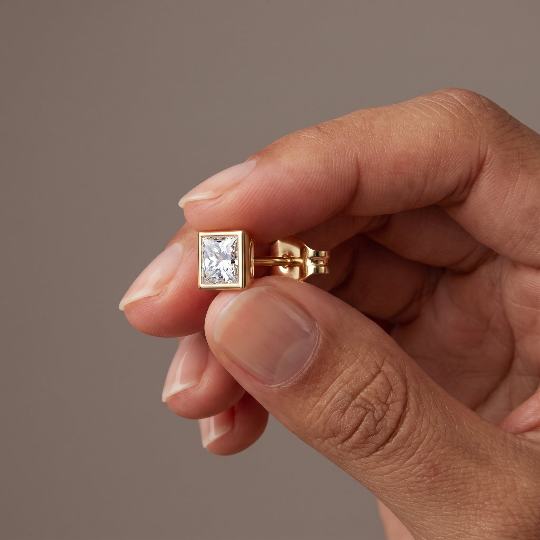 White Metal Princess Cut Moissanite Stud Earrings