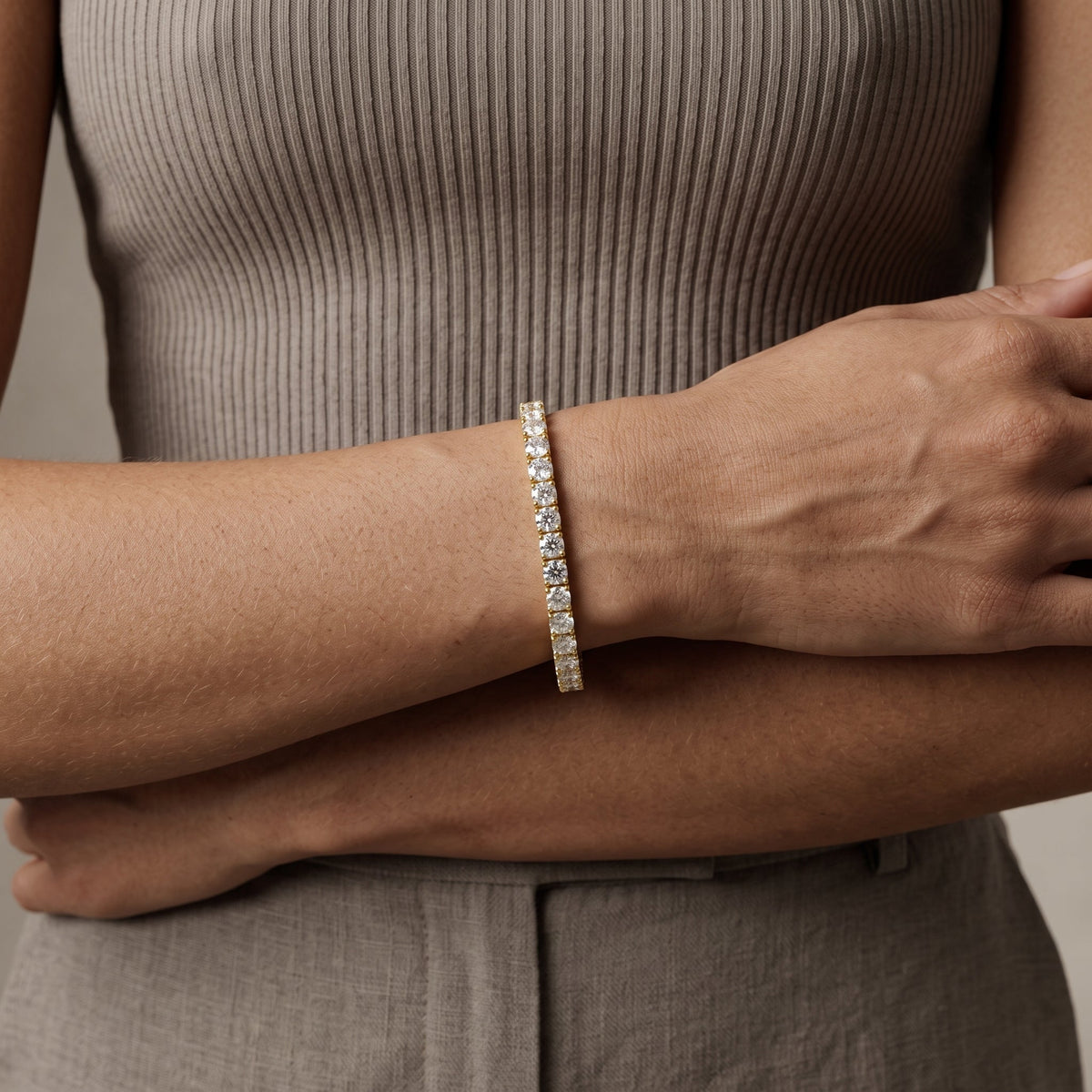 Yellow Gold Round Moissanite Tennis Bracelet