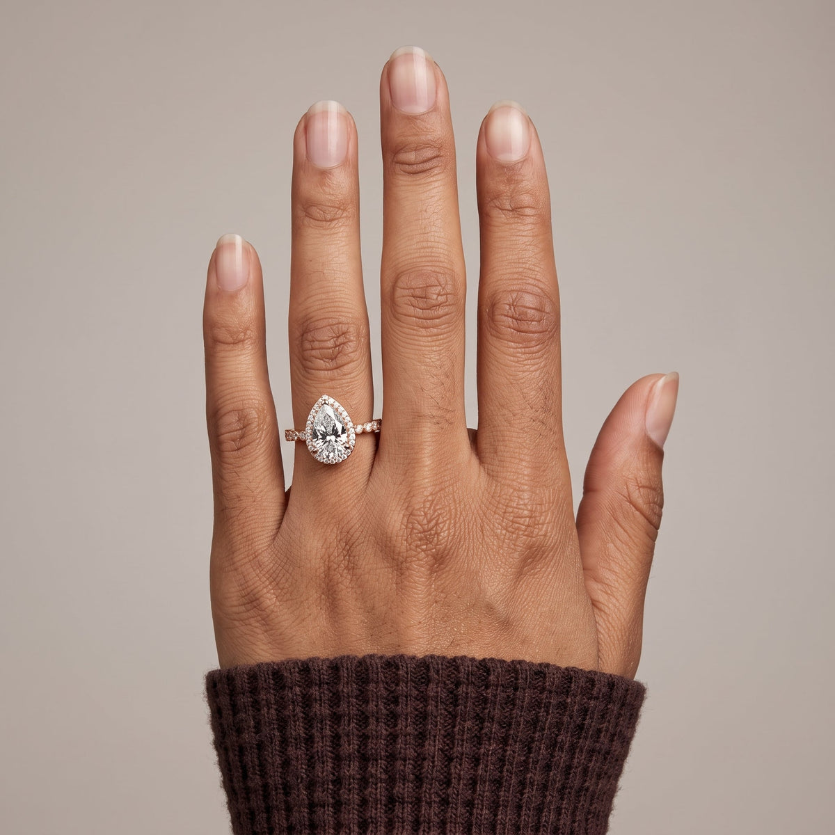 Rose Gold Pear Cut Moissanite Halo Engagement Ring