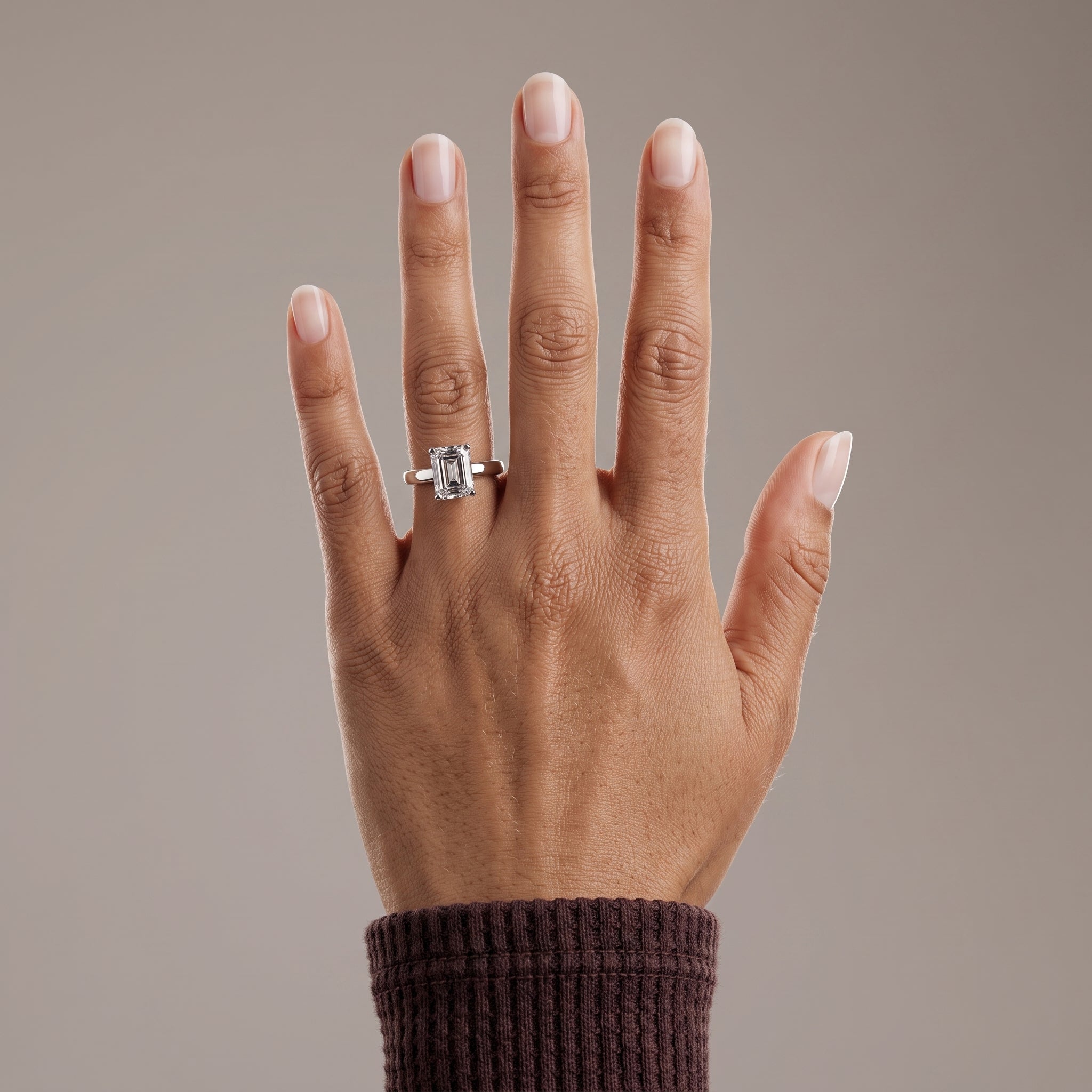 White Emerald Cut Moissanite Solitaire Engagement Ring