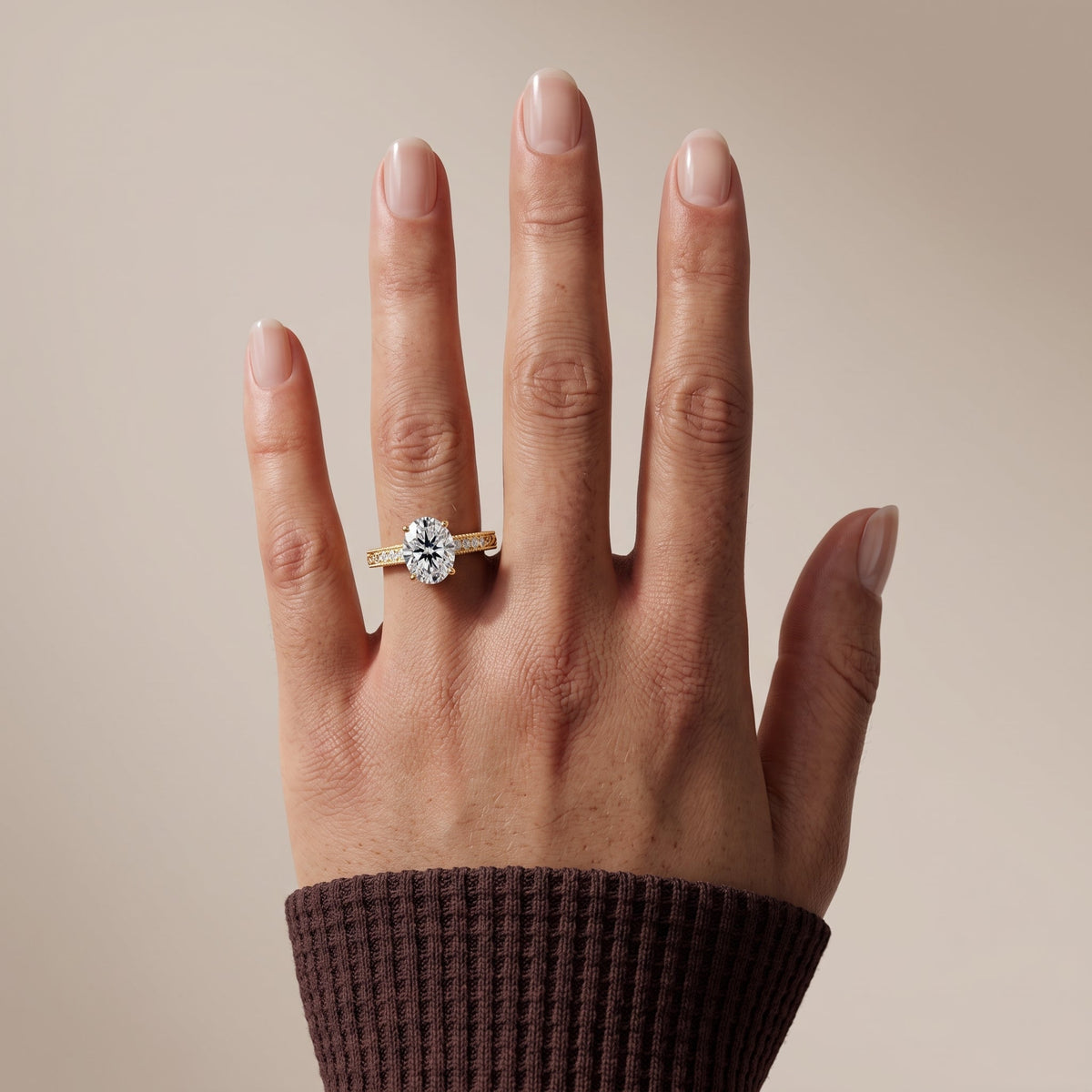 Yellow Gold Oval Cut Moissanite Engagement Ring