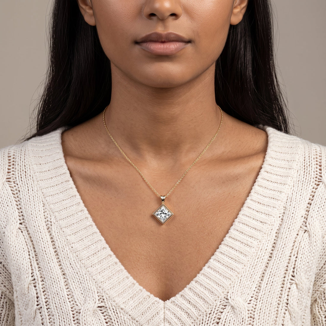Yellow Gold Princess Cut Pendant Necklace