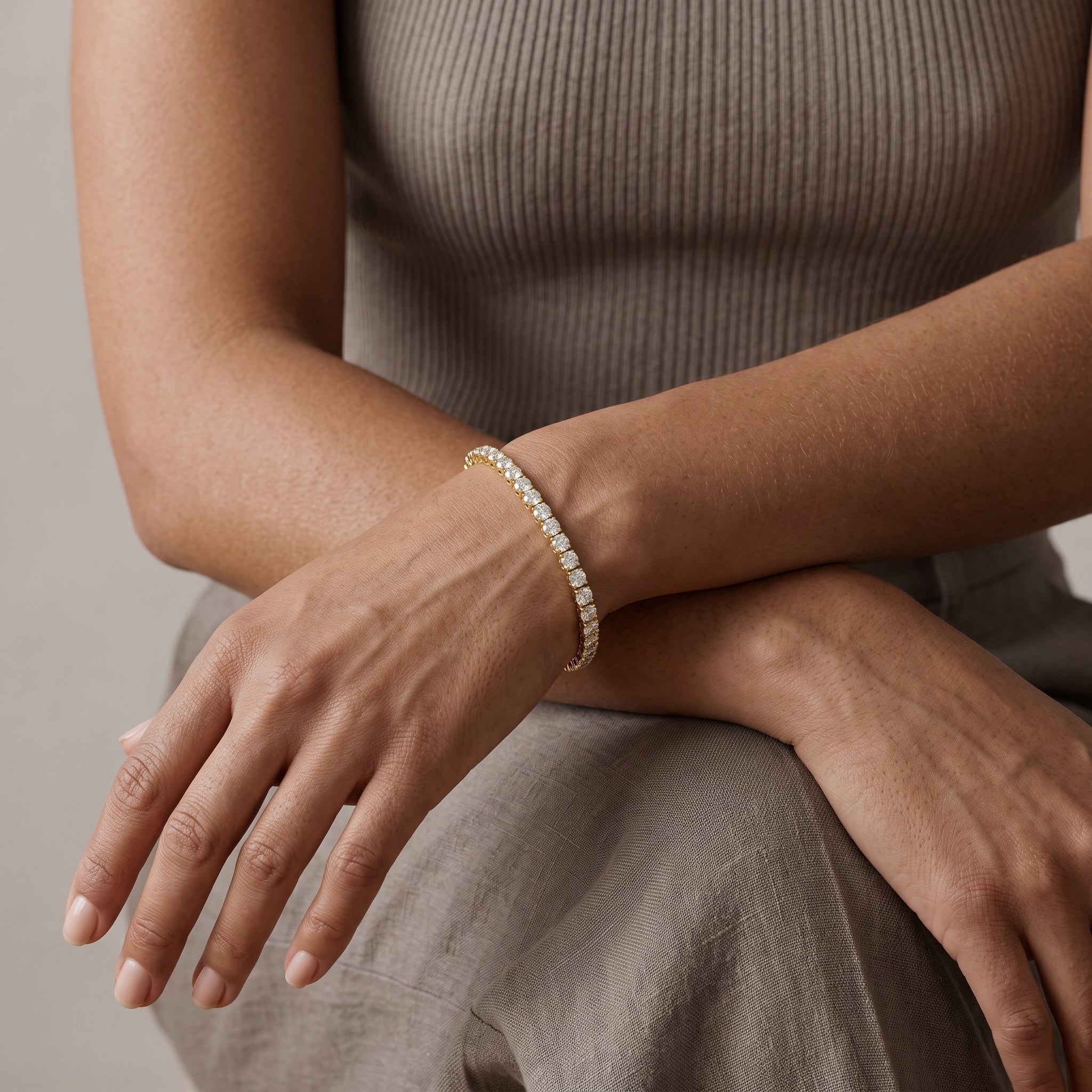 Yellow Gold Round Moissanite Half Tennis Bracelet