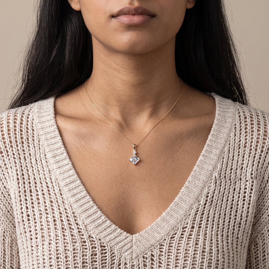 Yellow Gold Asscher Cut Pendant Necklace