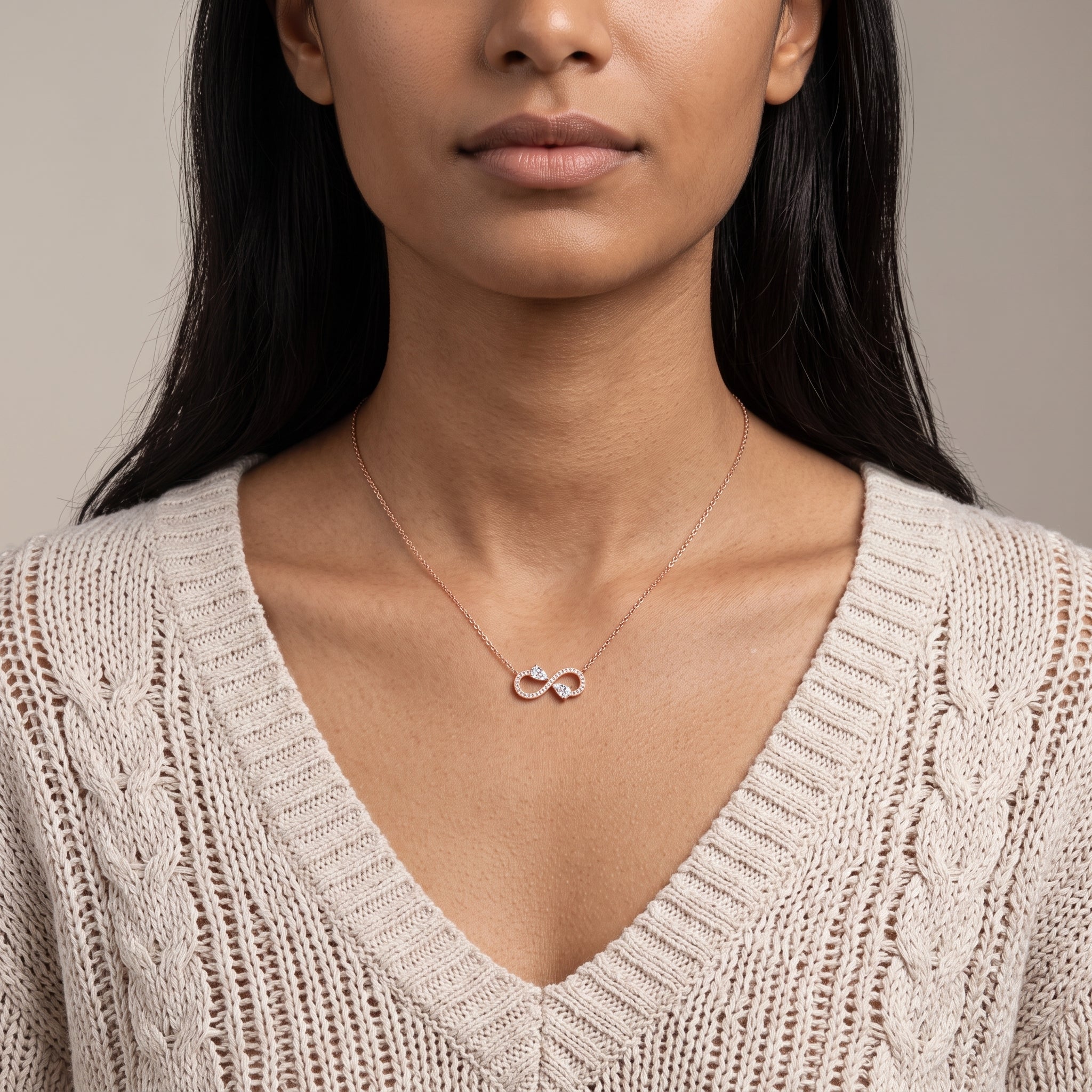 Rose Gold Pear Cut Moissanite Infinity Pendant Necklace