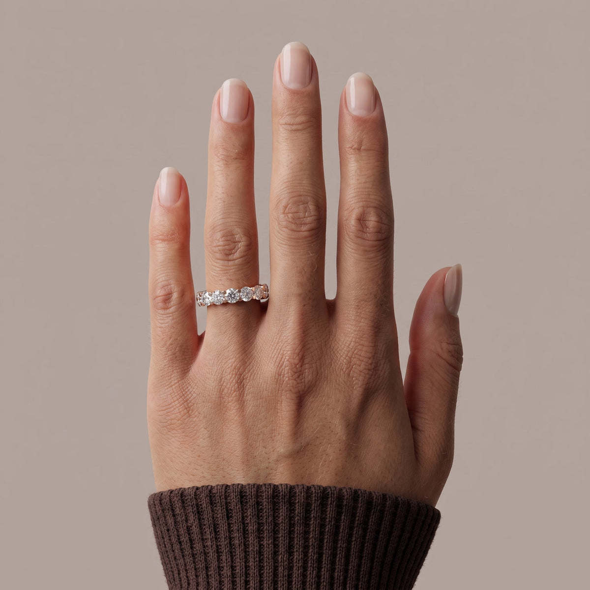 Rose Gold Round Moissanite Eternity Band Ring