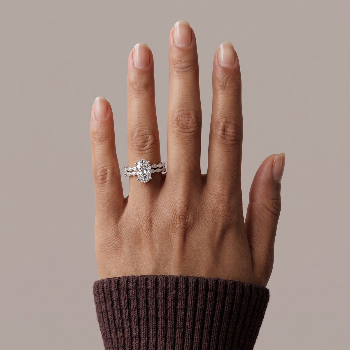 White Gold Oval Moissanite Engagement Ring Set