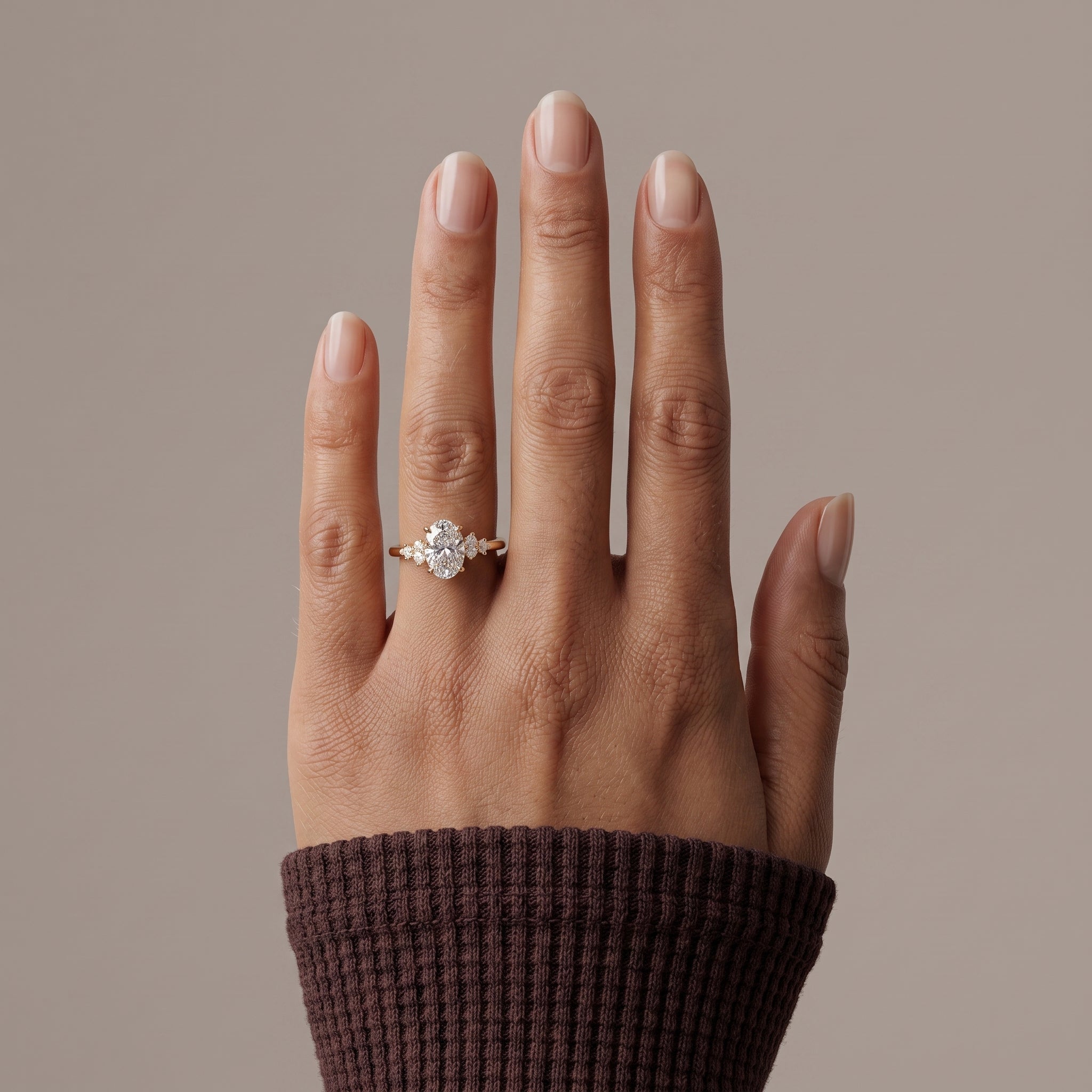 Yellow Gold Oval Cut Moissanite Floral Engagement Ring