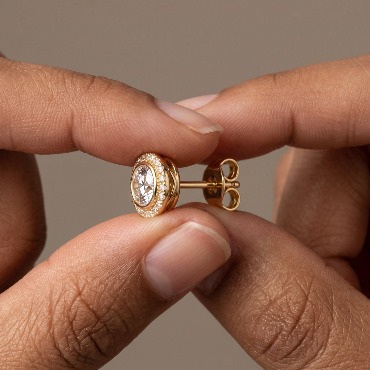 Yellow Gold Round Moissanite Halo Stud Earrings