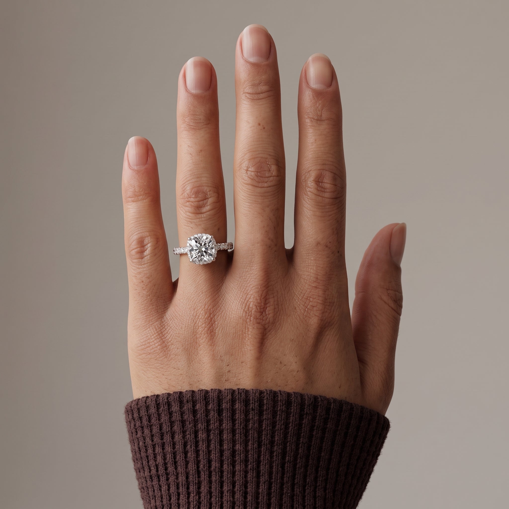 White Metal Cushion Cut Moissanite Engagement Ring