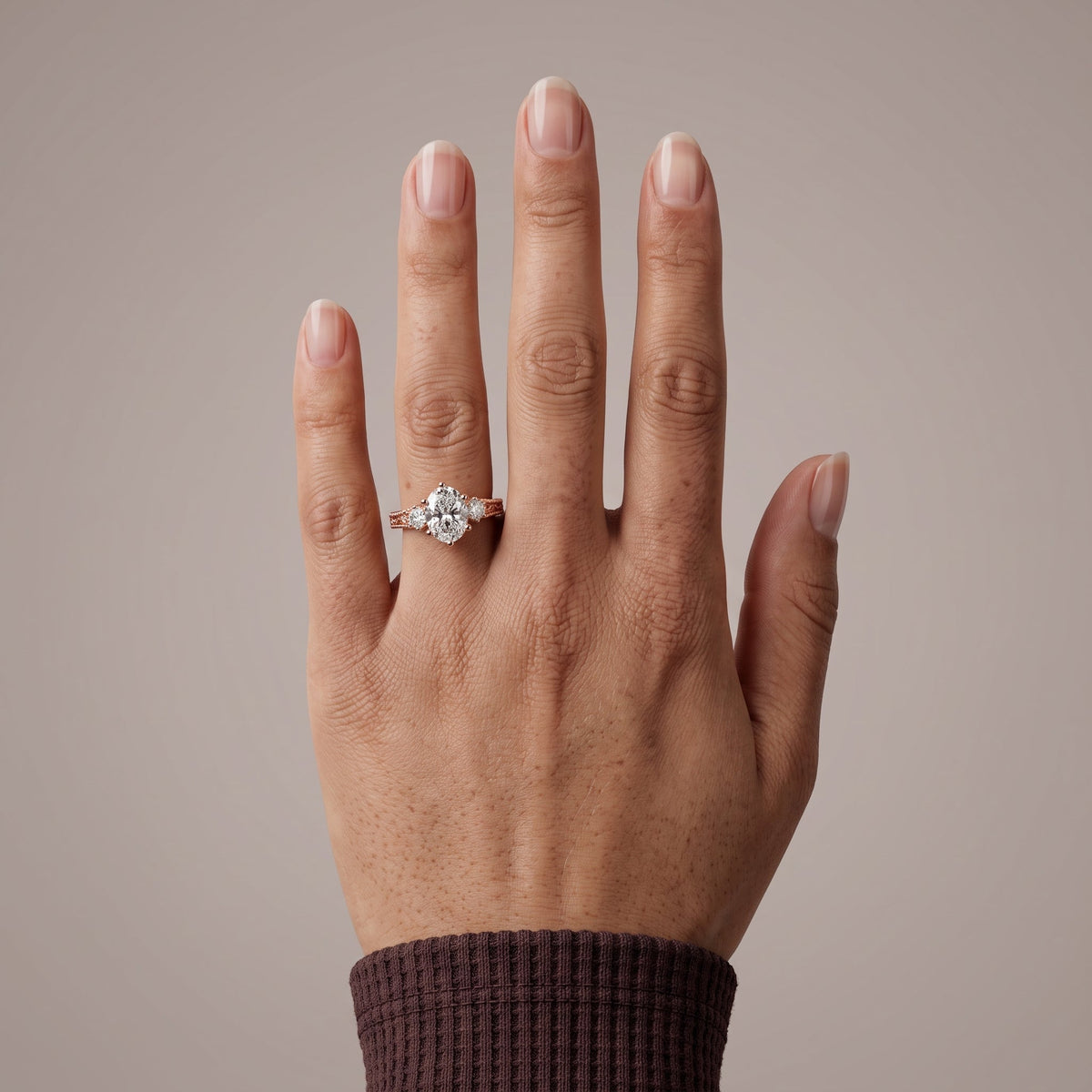 Rose Gold Oval Moissanite Engagement Ring with Side Stones
