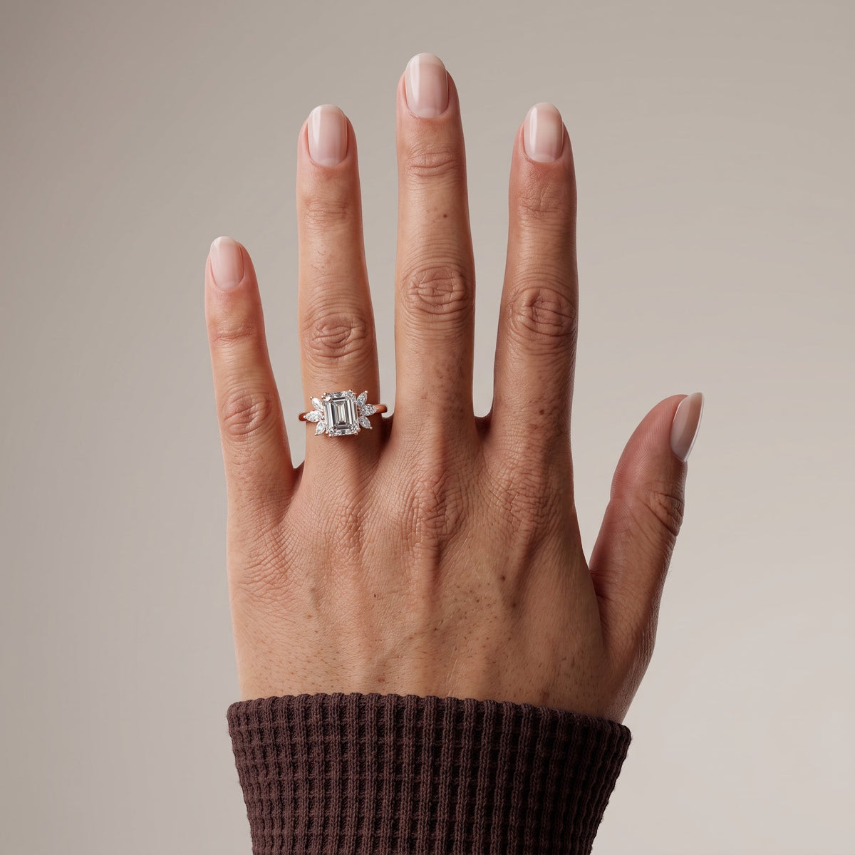 Rose Gold Emerald Cut Moissanite Engagement Ring