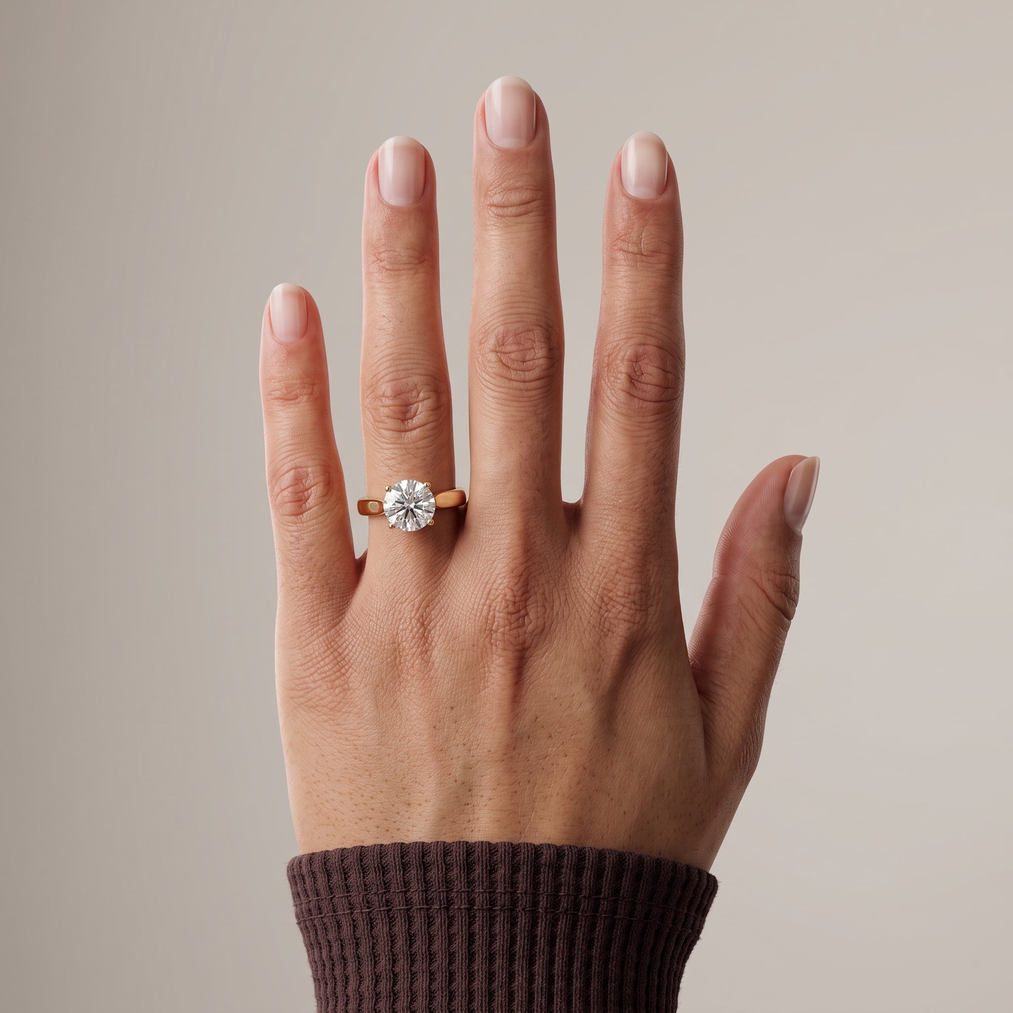 Yellow Gold Round Moissanite Solitaire Engagement Ring