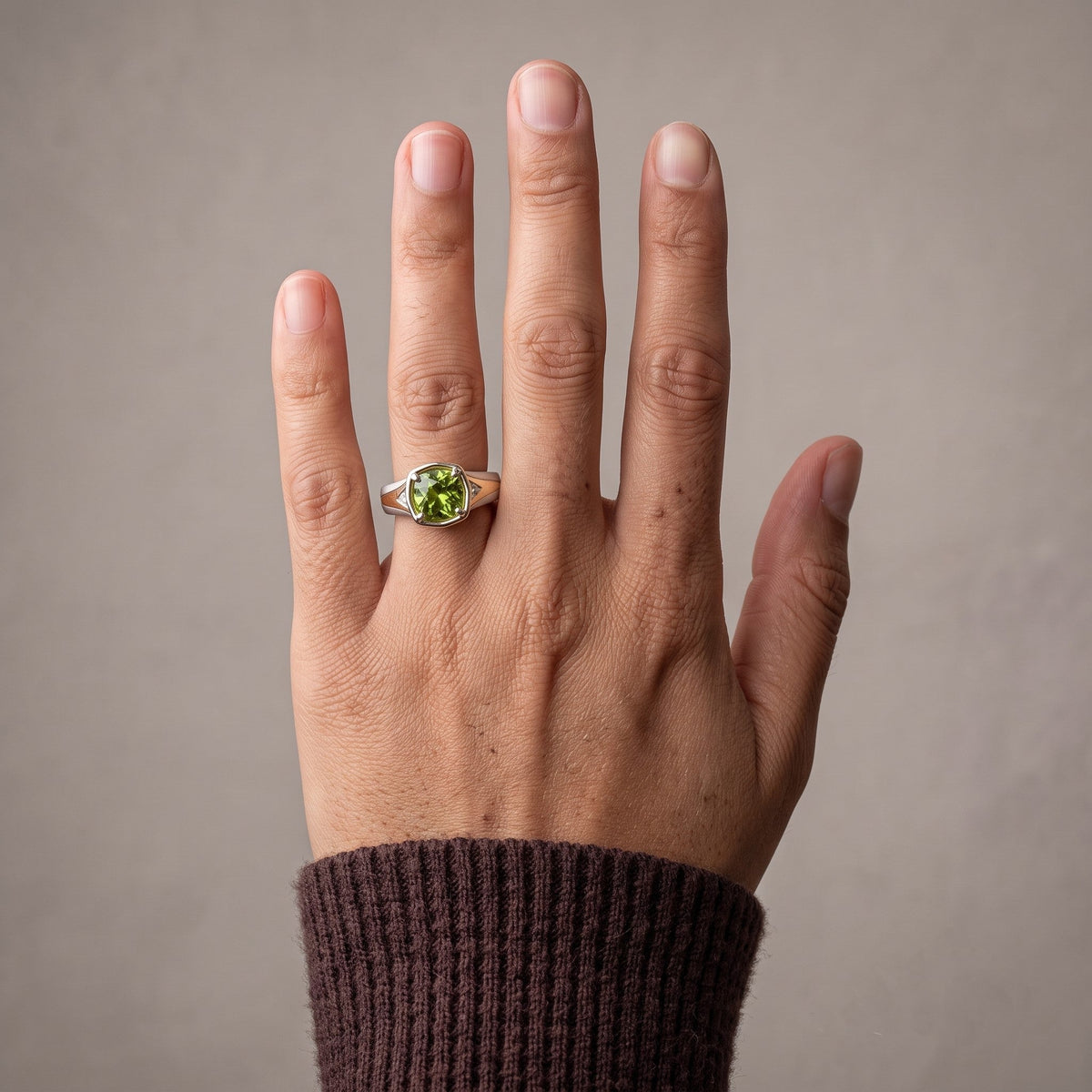 Two-Tone Cushion Cut Green Moissanite Engagement Ring