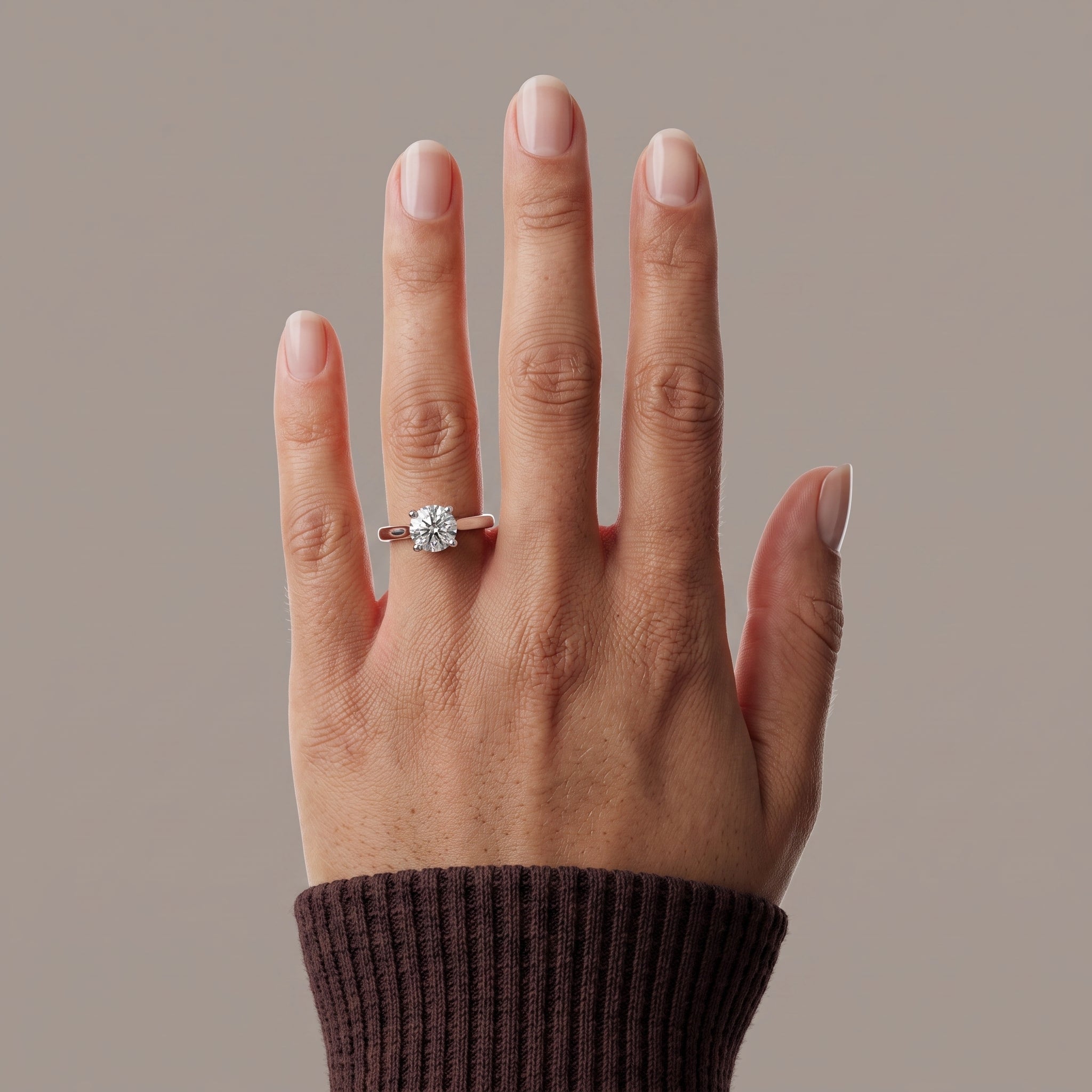 White Metal Round Cut Moissanite Solitaire Ring