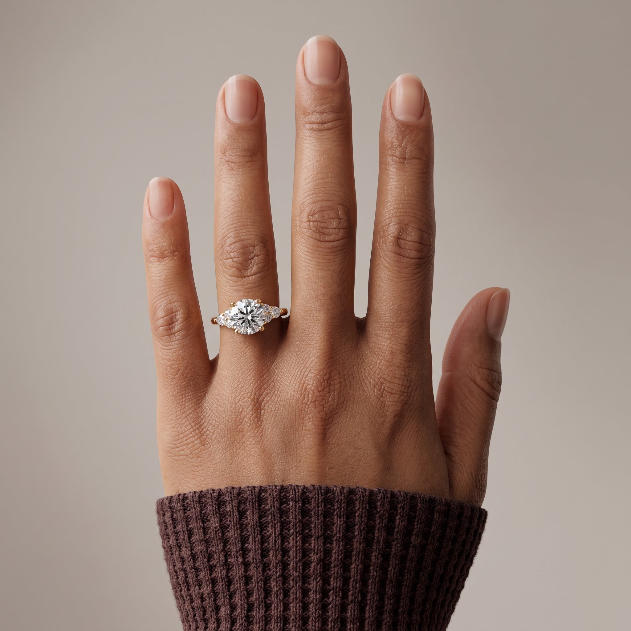 Yellow Gold Round Moissanite Engagement Ring with Side Stones