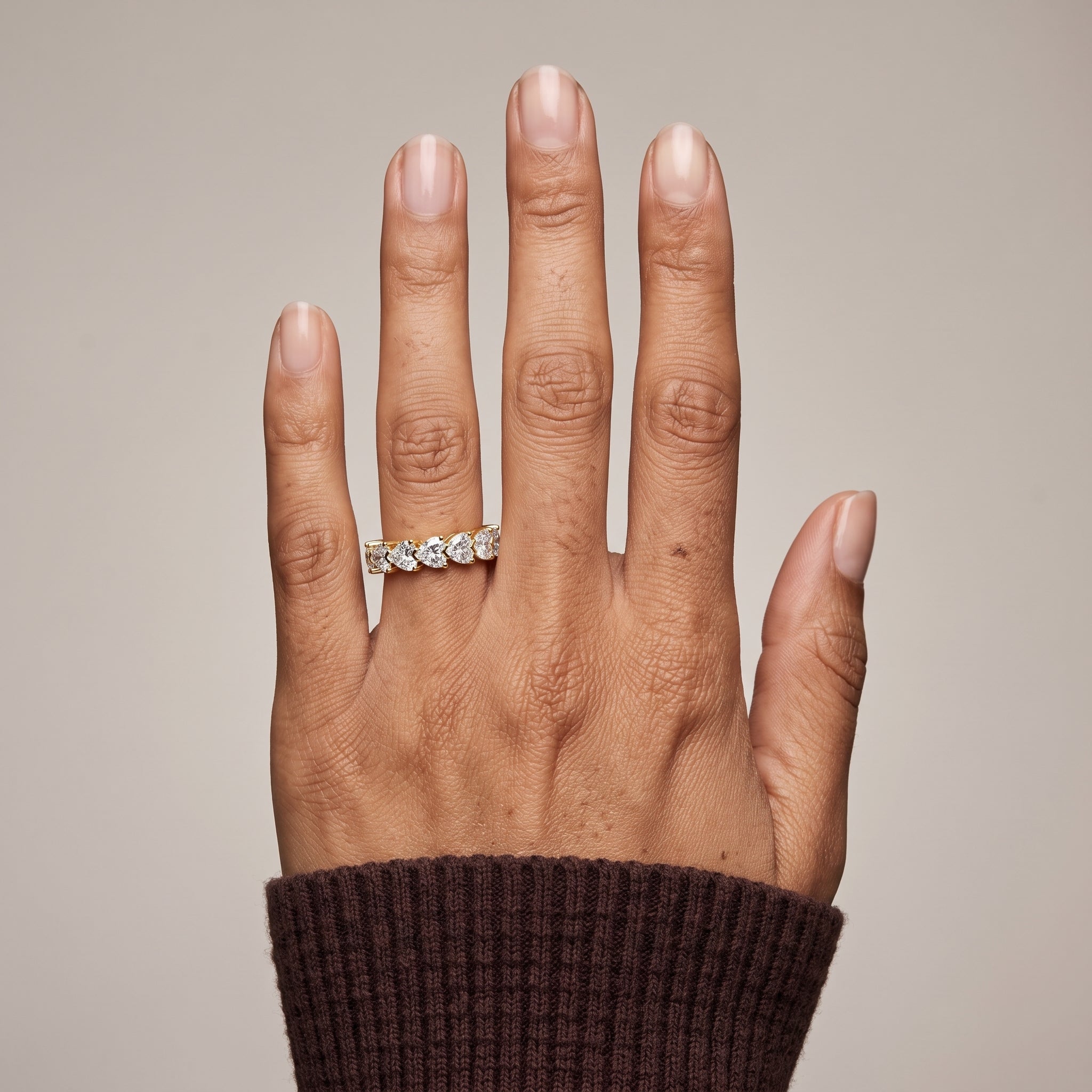 Yellow Gold Heart Cut Moissanite Eternity Band Ring
