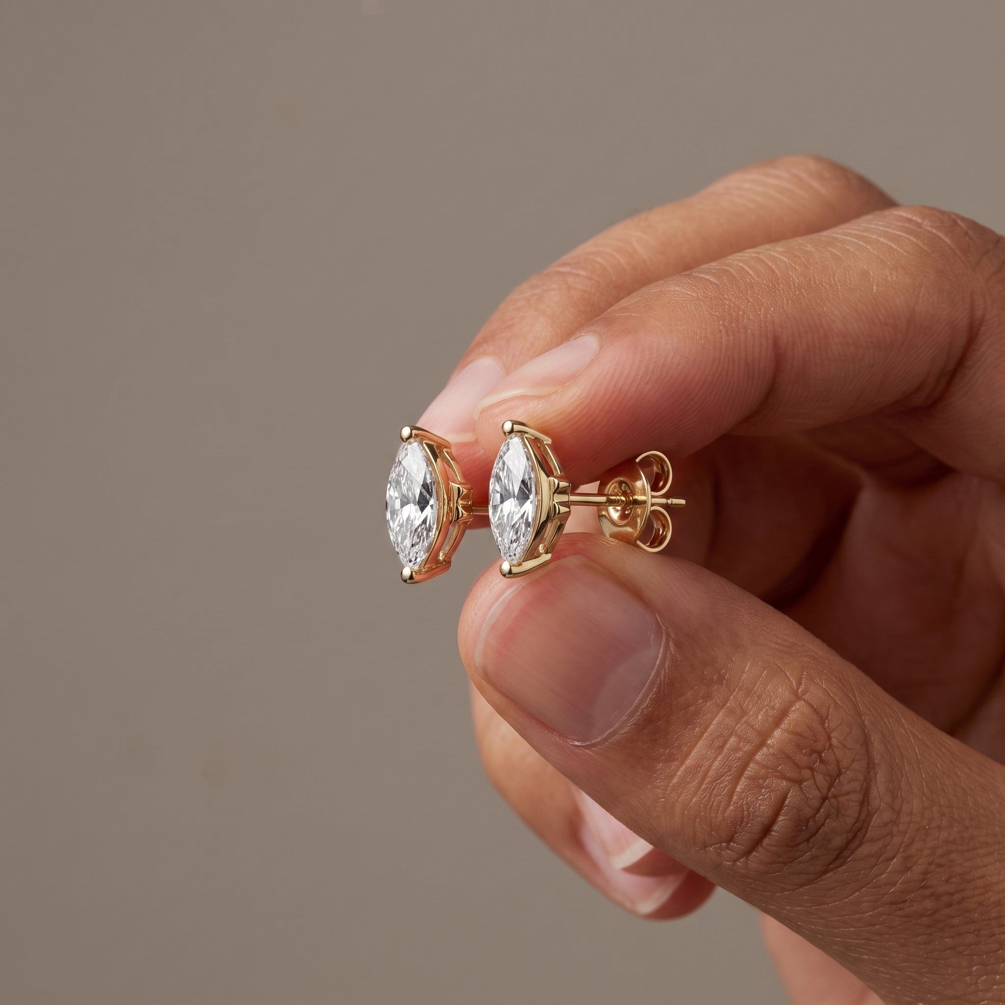 Yellow Gold Marquise Moissanite Stud Earrings