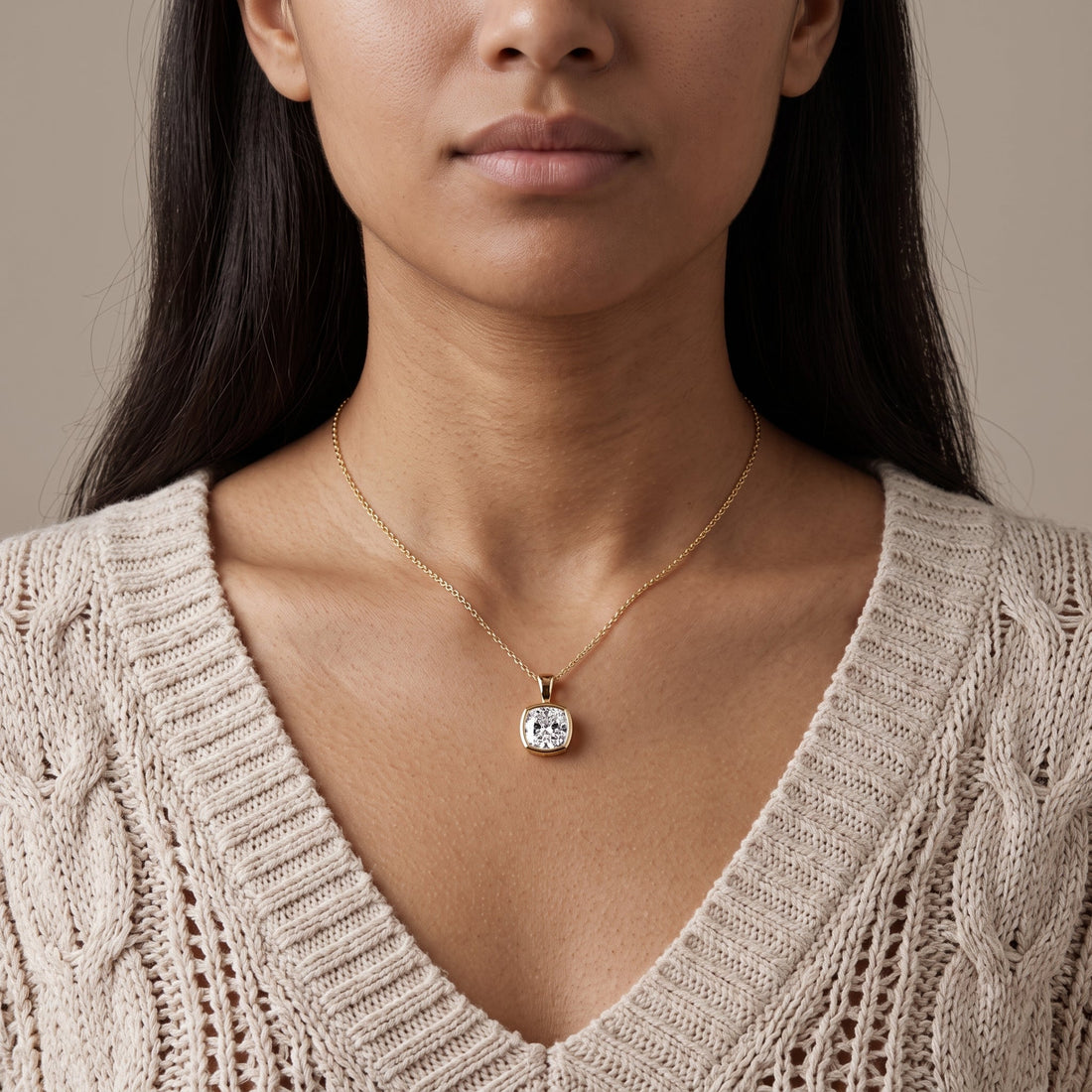 Yellow Gold Cushion Cut Pendant Necklace