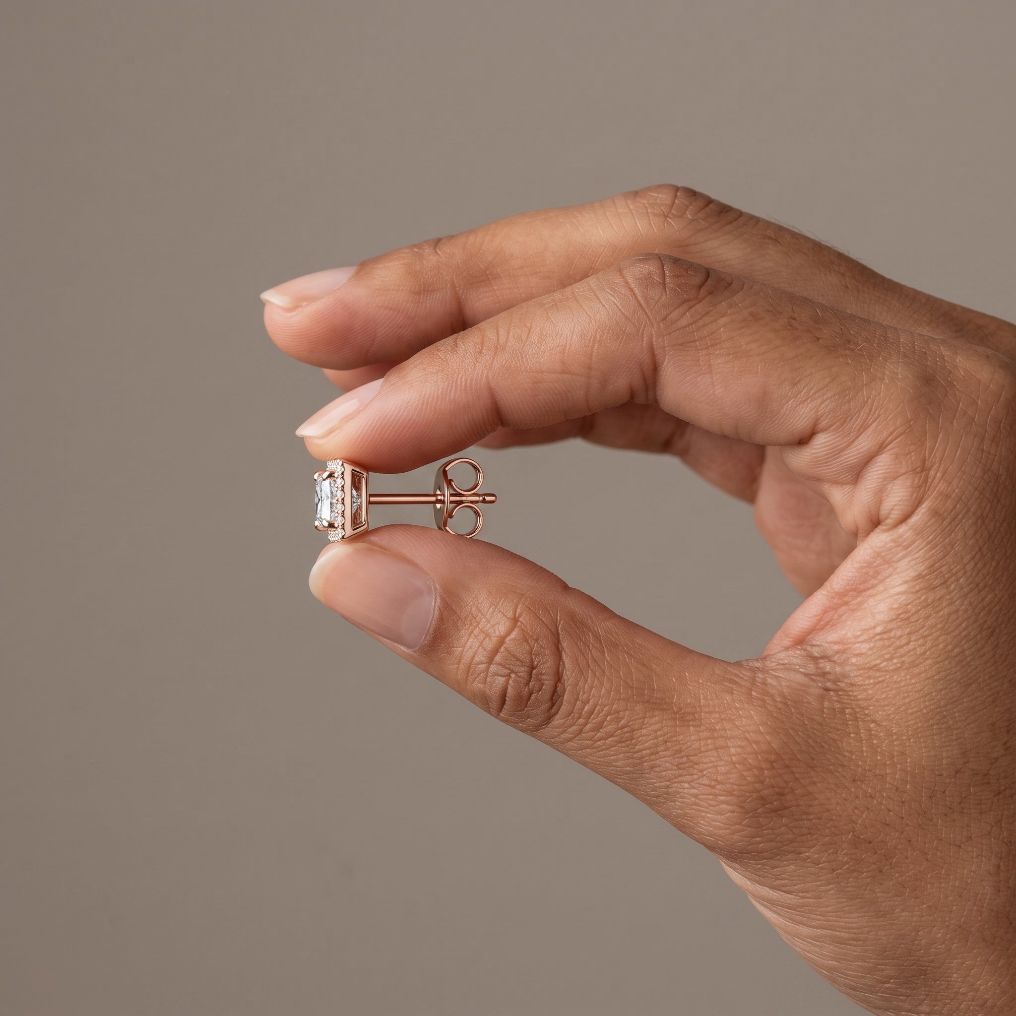 Rose Gold Princess Cut Moissanite Stud Earrings with Halo