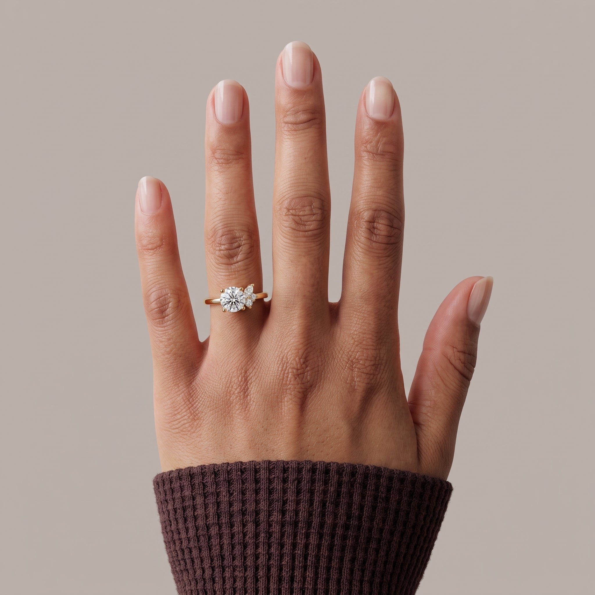 Yellow Gold Round Moissanite Engagement Ring with Side Accents