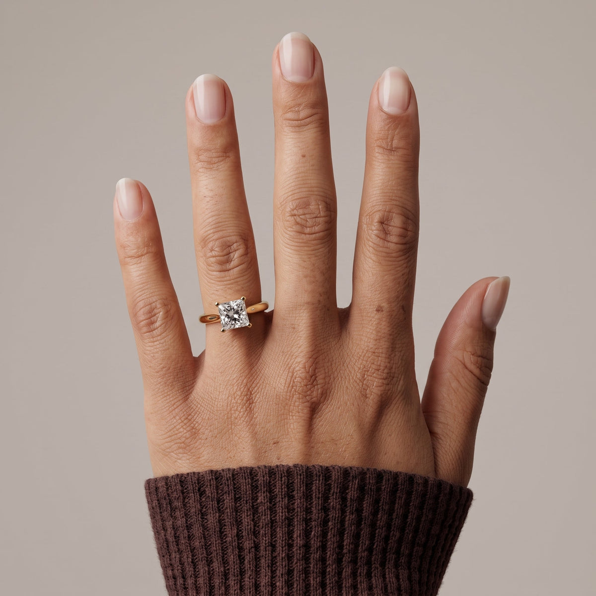 Yellow Gold Princess Cut Moissanite Solitaire Engagement Ring