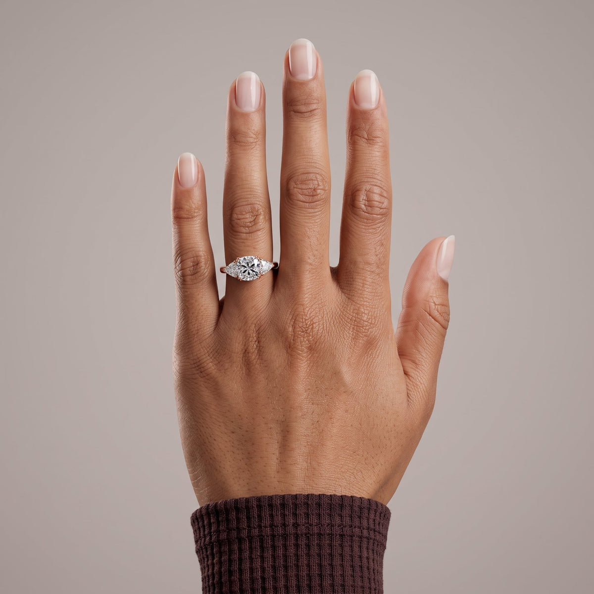 Rose Gold Cushion Cut Moissanite Three Stone Engagement Ring
