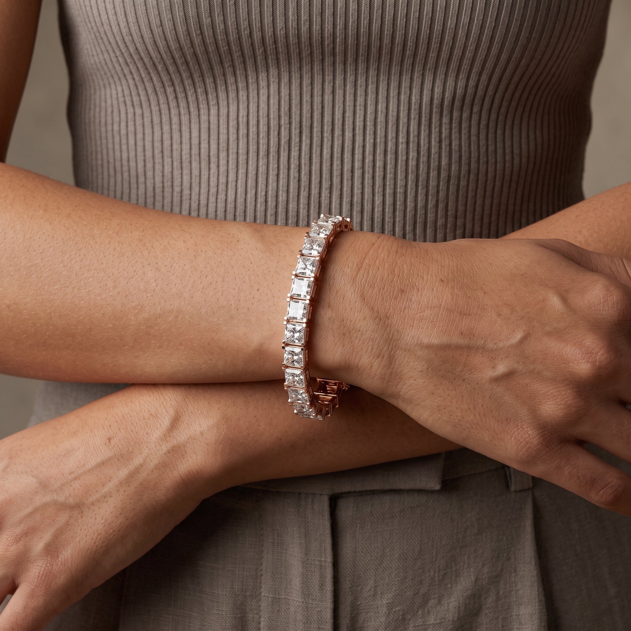 Rose Gold Princess Cut Moissanite Tennis Bracelet