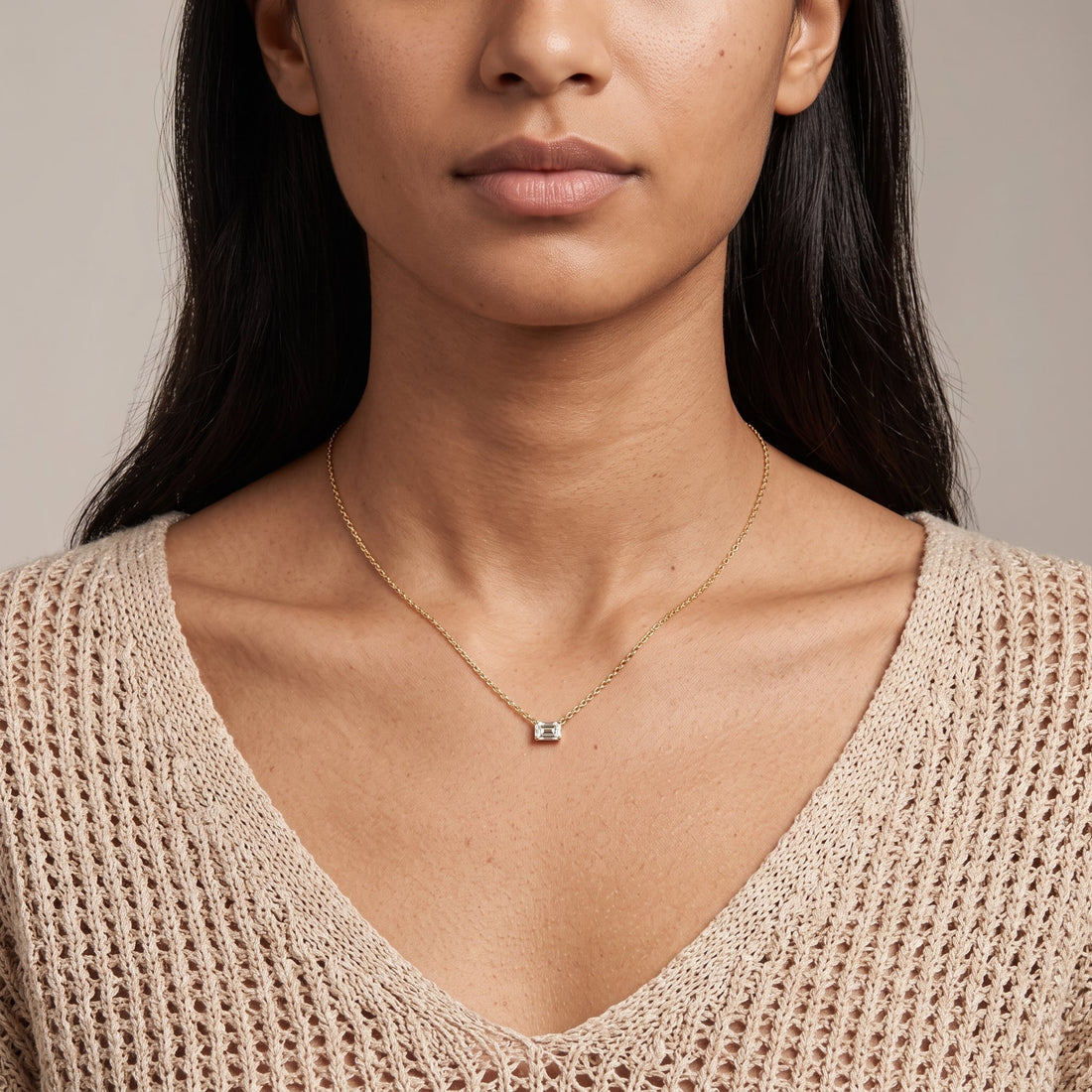 Yellow Gold Emerald Cut Pendant Necklace