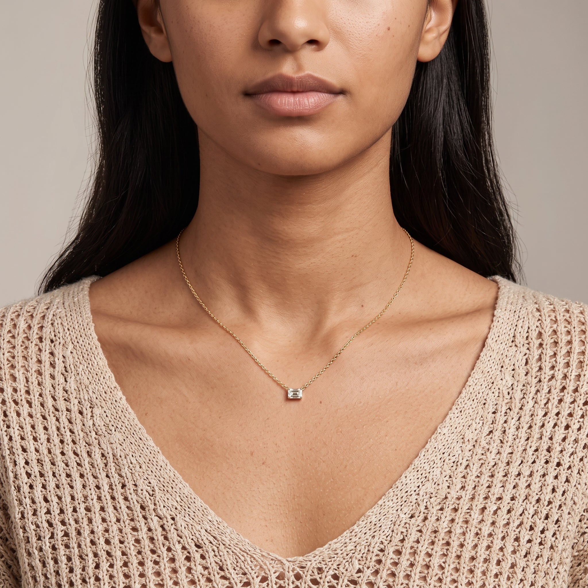 Yellow Gold Emerald Cut Moissanite Pendant Necklace