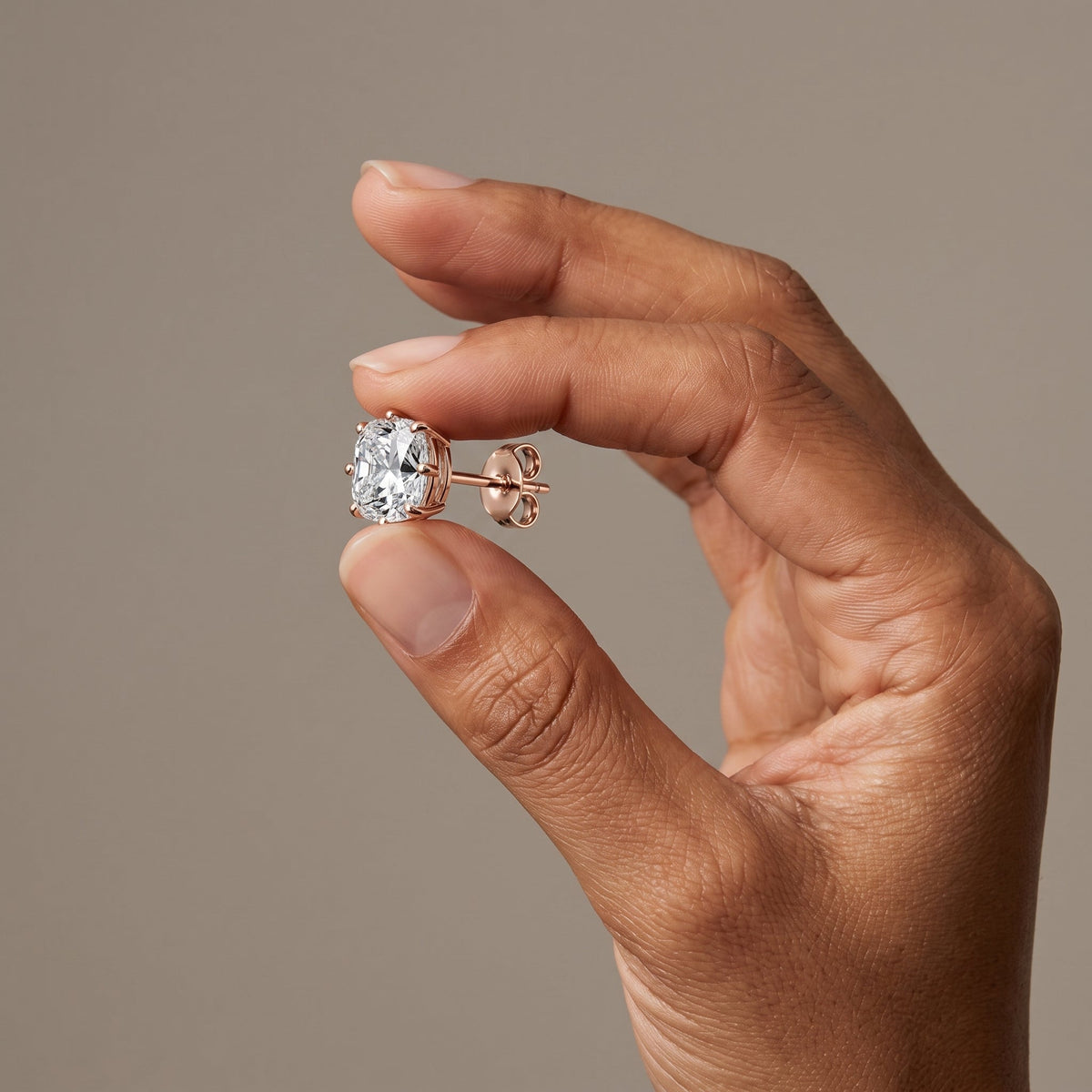 Rose Gold Cushion Cut Moissanite Stud Earrings