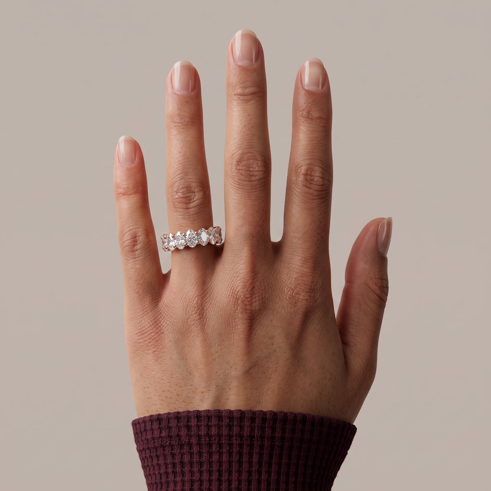 Rose Gold Oval Moissanite Eternity Band Ring