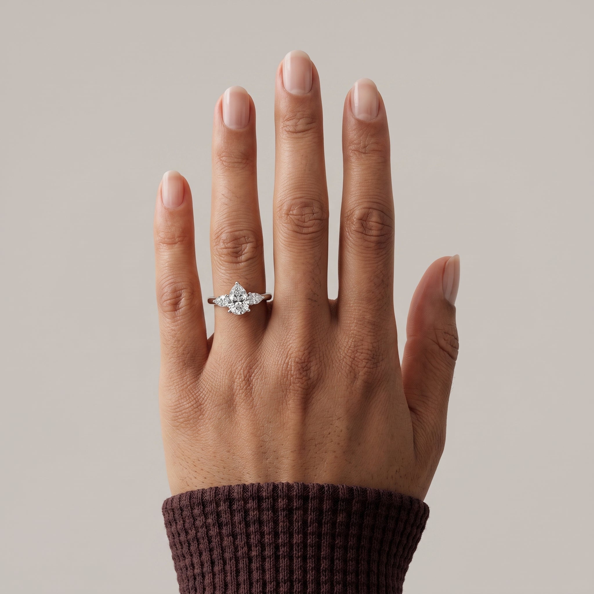White Gold Pear Cut Moissanite Three Stone Engagement Ring