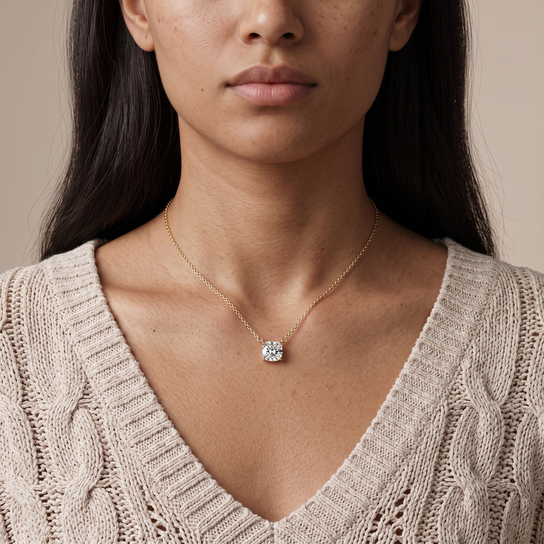 Yellow Gold Cushion Cut Solitaire Pendant Necklace
