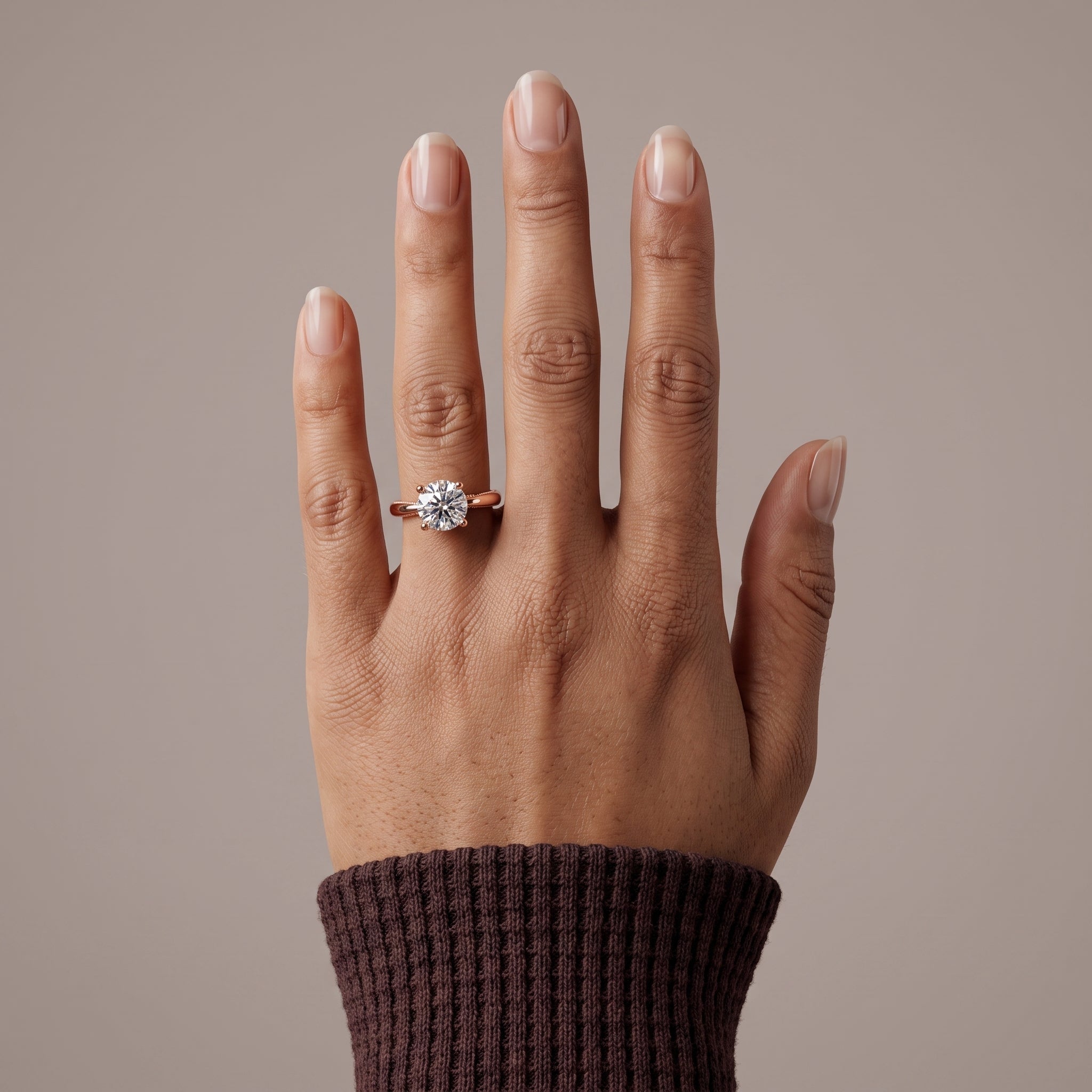Rose Gold Round Moissanite Solitaire Engagement Ring