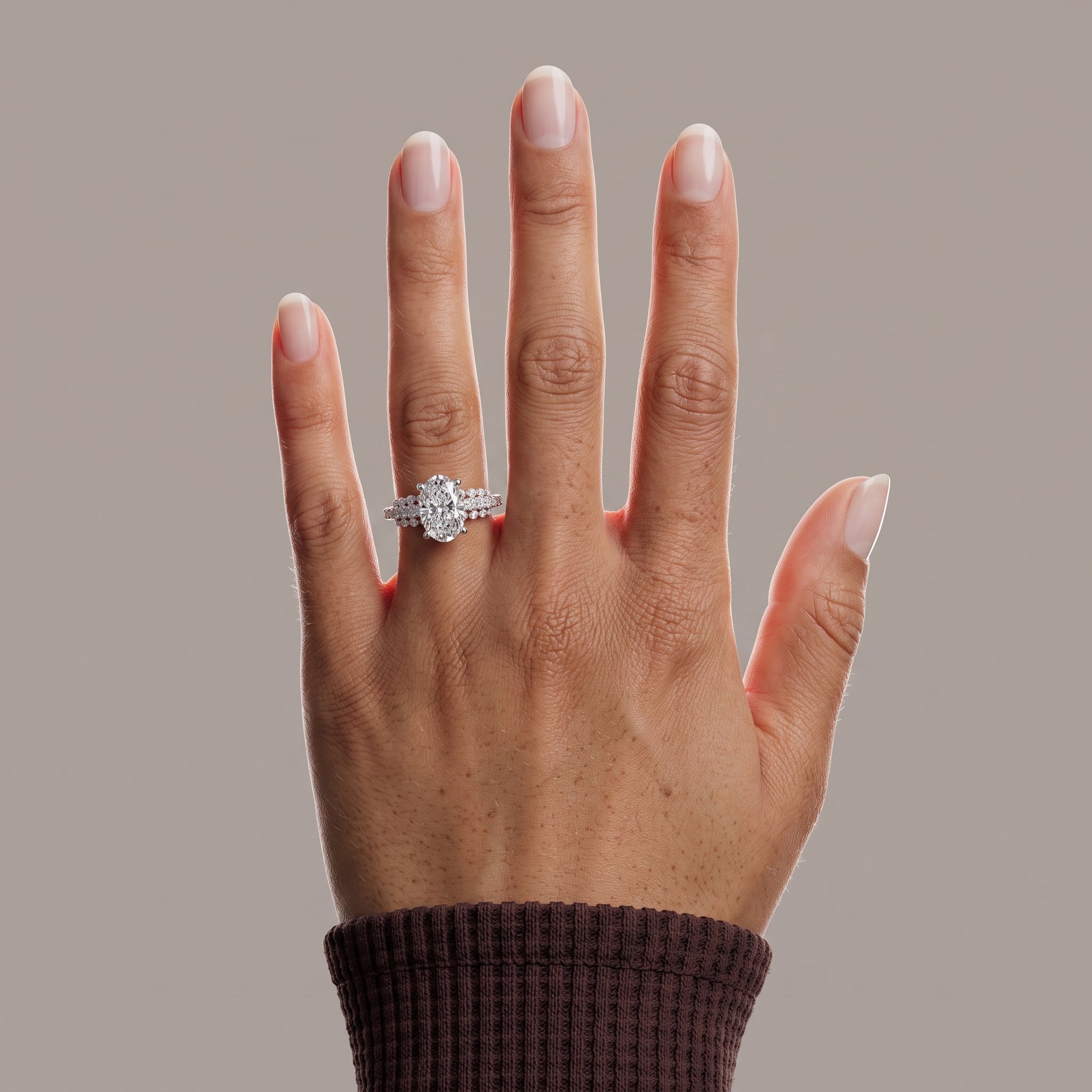 White Gold Oval Cut Moissanite Engagement Ring