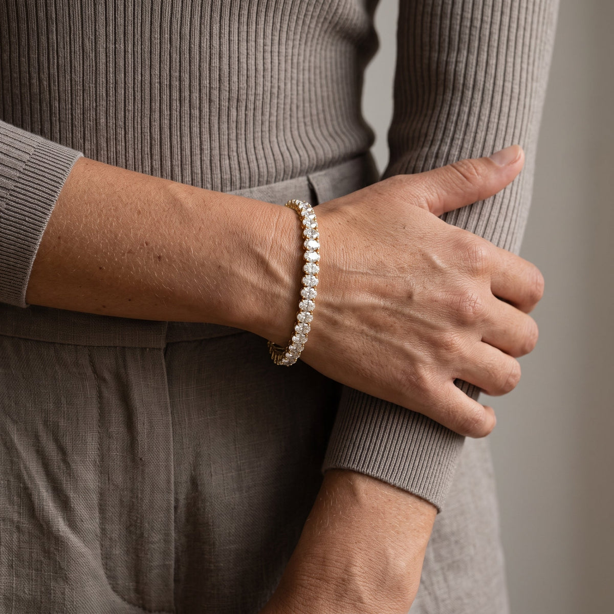 Yellow Gold Oval Cut Moissanite Tennis Bracelet