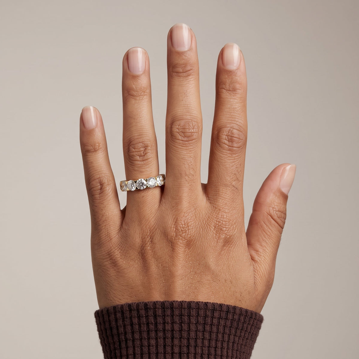 Yellow Gold Round Moissanite Eternity Band Ring