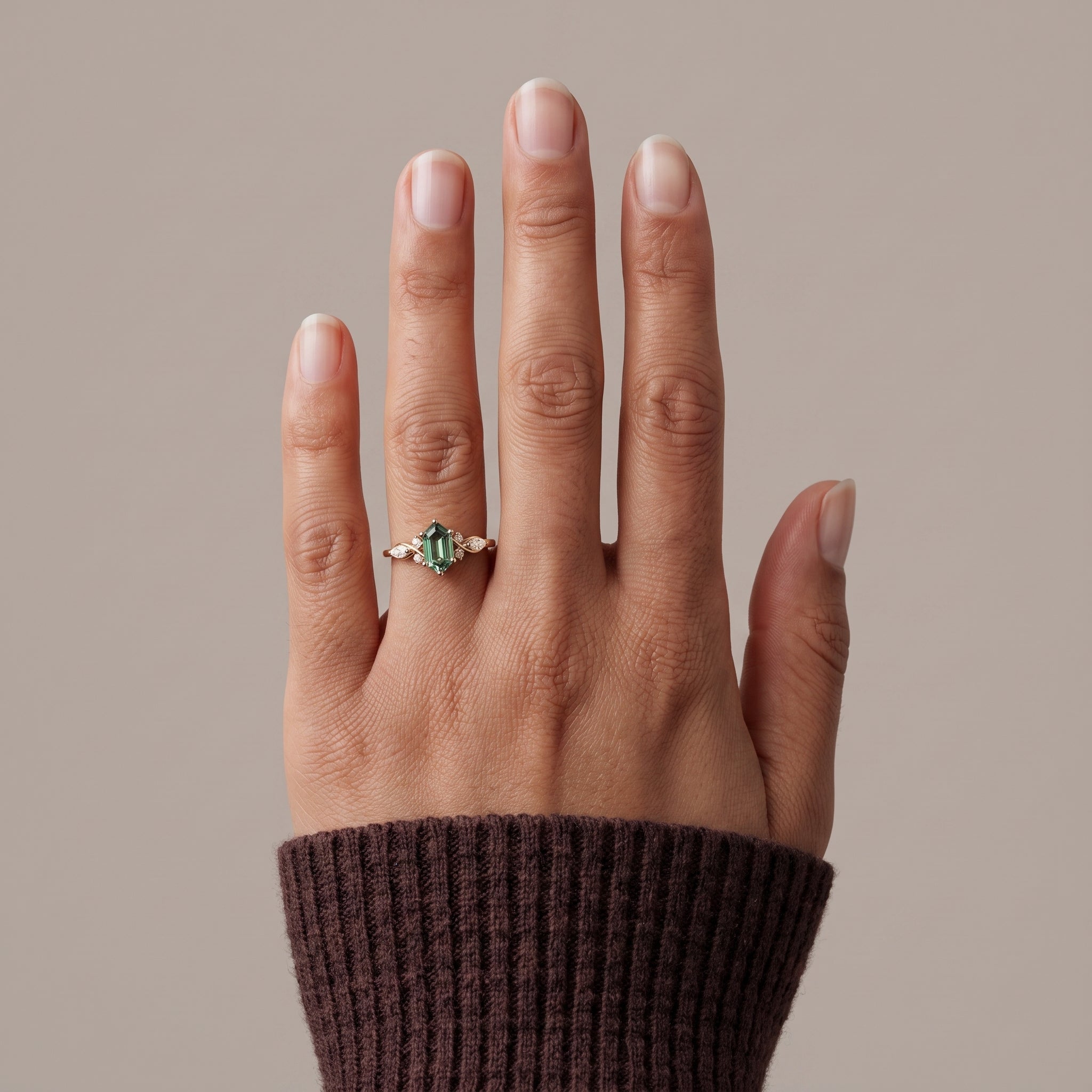 Yellow Gold Emerald Cut Moissanite Twisted Leaf Ring