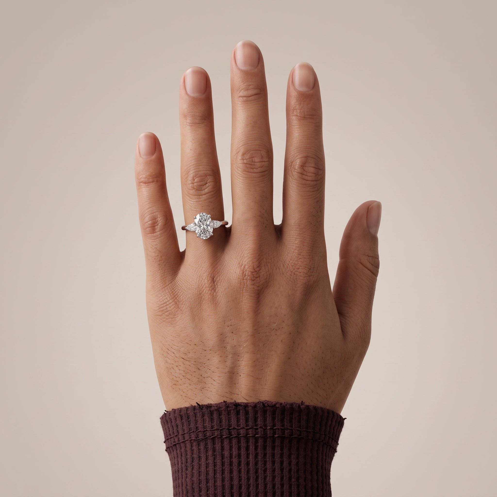 White Gold Oval Moissanite Three-Stone Engagement Ring