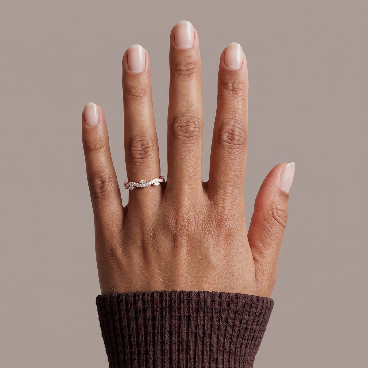 Rose Gold Marquise & Round Moissanite Curved Wedding Band