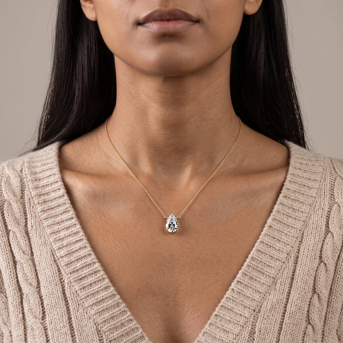 Yellow Gold Pear Cut Pendant Necklace
