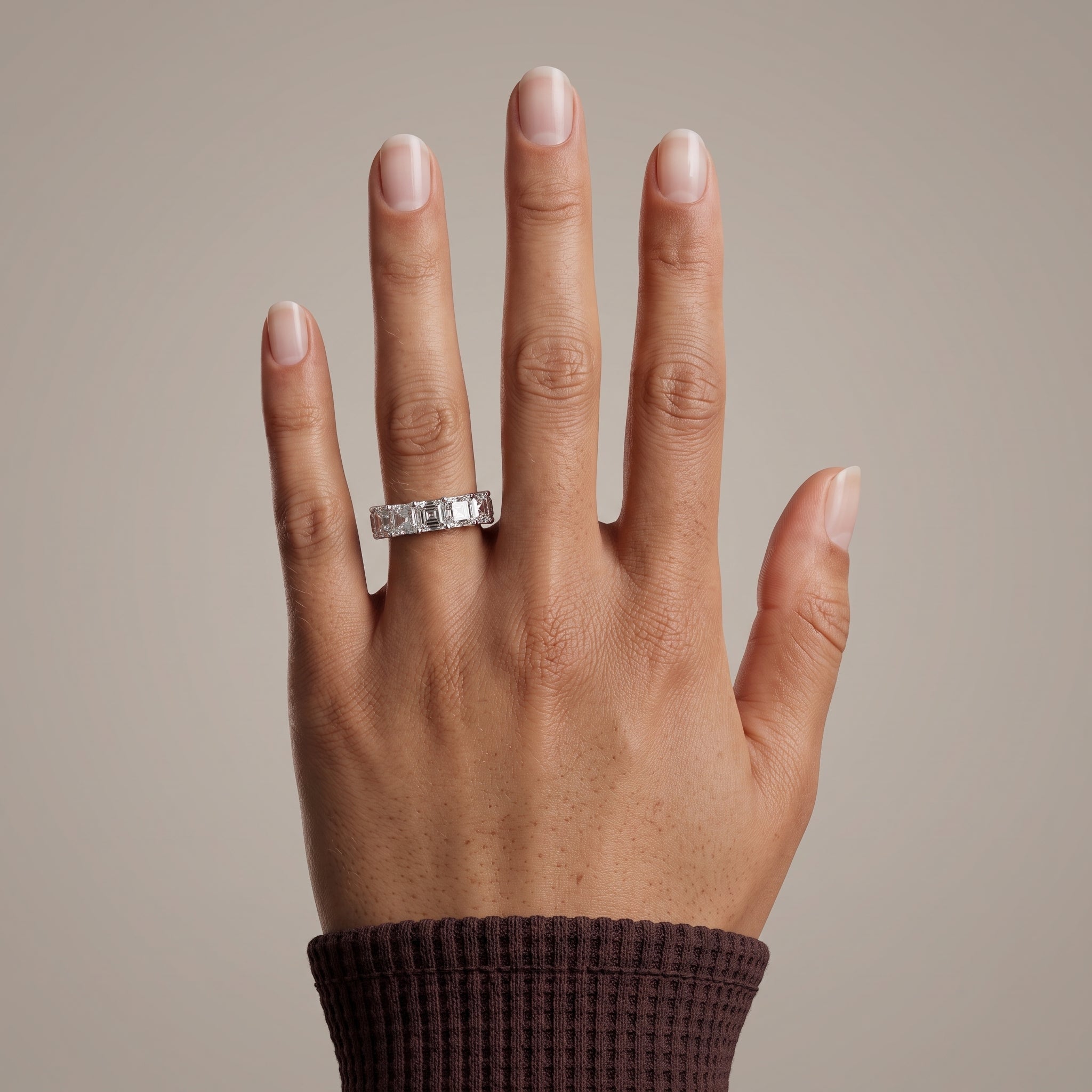 White Metal Asscher Cut Moissanite Eternity Band Ring