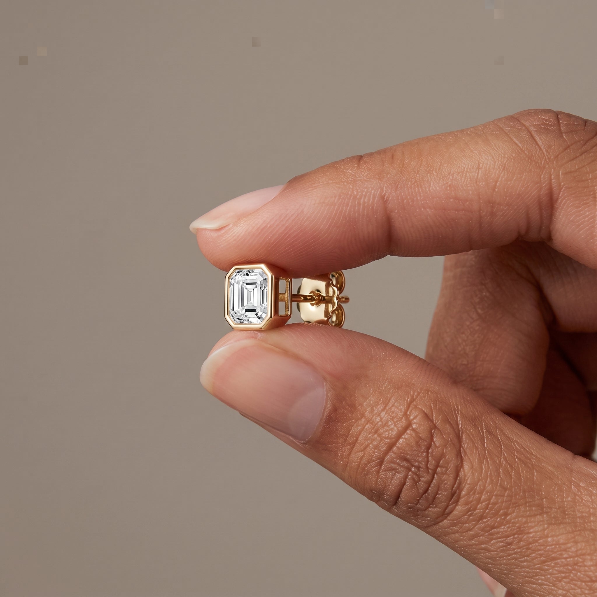 Yellow Gold Asscher Cut Moissanite Stud Earrings