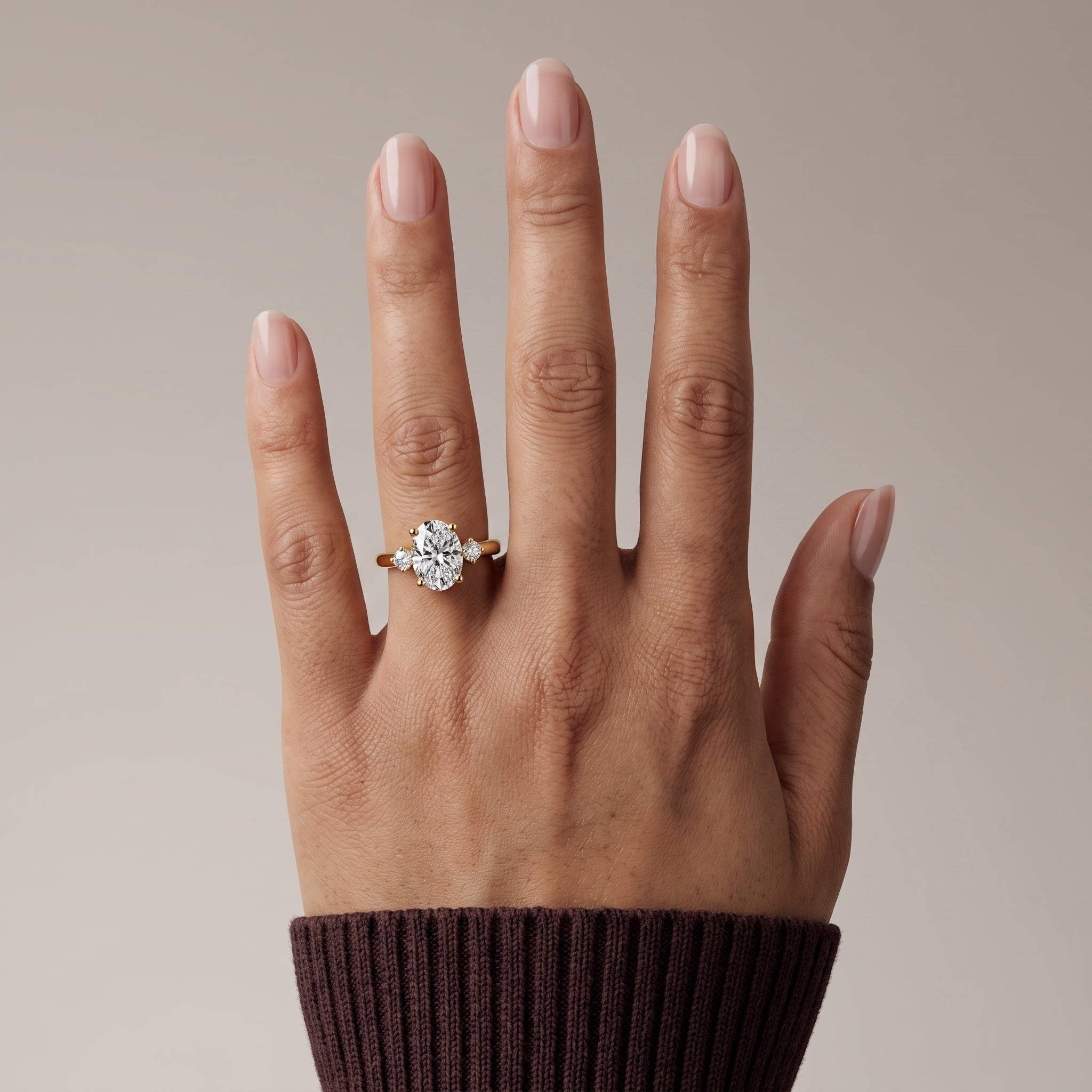 Yellow Gold Oval Moissanite Three Stone Engagement Ring